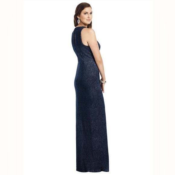 NWT Dessy Collection Navy Blue Metallic Column Sleeveless Gown Formal Dress - Picture 2 of 10